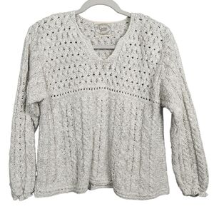 Carraig Dunn Vintage Cable Knit Irish Cotton Linen Blend Sweater Womens Size S